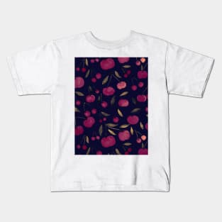 Watercolor sour cherries pattern - burgundy and black Kids T-Shirt